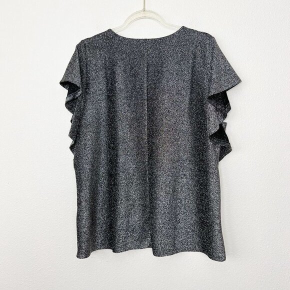 Eloquii Womens 22 24 Metallic Sparkly Flutter Sleeve V-Neck Blouse - Picture 2 of 8